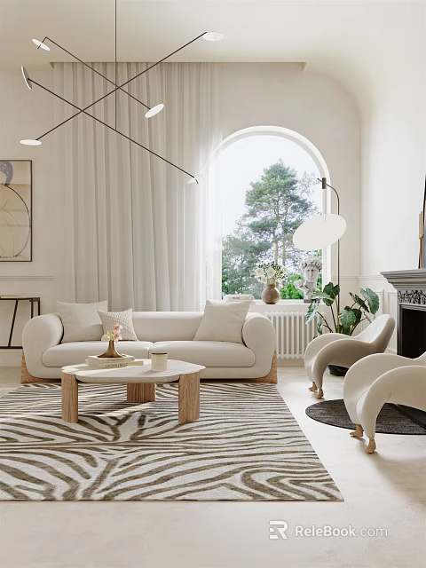 Modern Living Dining Room Interior Design With Open Concept Sofa Coffee Table And Window Decor 3d model 