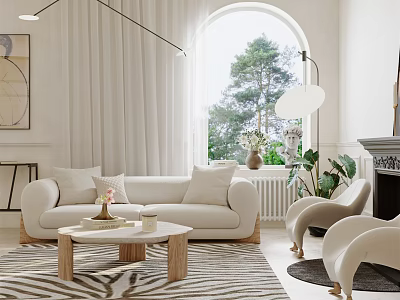 Modern Living Dining Room Interior Design With Open Concept Sofa Coffee Table And Window Decor 3d model