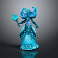 Detailed Blue Fantasy Game Movie Character With Ornate Headdress And Magic Staff