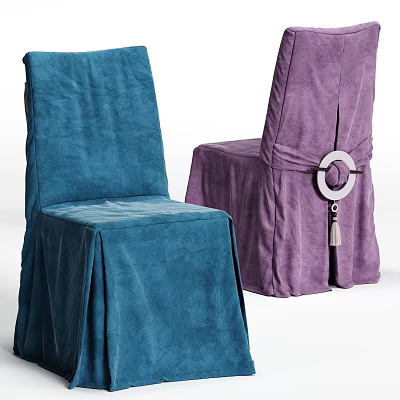 Stylish Blue And Purple Dining Chairs With Soft Velvet Upholstery Decorative Ring And Tassel Accents 3d model