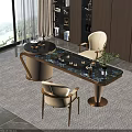 Modern Elegant Tea Table and Chairs with Golden Legs Marble Top and Tea Set