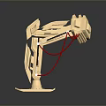 Futuristic Golden Mechanical Game Movie Character With Red Cables And Metallic Base