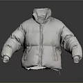 White Padded Puffer Jacket With Stand Collar Zipper Closure And Ribbed Cuffs
