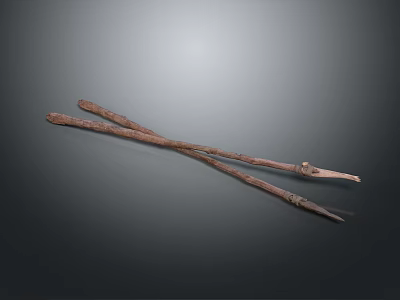 Textured Natural Wooden Sticks Crossed With Rustic Texture And Gray Background 3d model