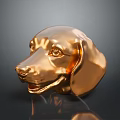 Golden Shiny Dog Head Sculpture With Intricate Facial Details And Glossy Finish