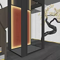 Modern Elevator Corridor Interior Design With Glass Elevator Staircase And Golden Pine Tree Wall 3d model