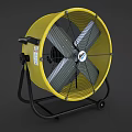Yellow Industrial Air Cooler Fan With Metal Blades Protective Grill Movable Stand And Wheels