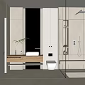 Modern Bathroom Interior Design With Wooden Vanity White Sink Toilet And Shower Area