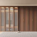 Modern Wooden Wardrobe Design With Glass Doors And Gold Handles Interior