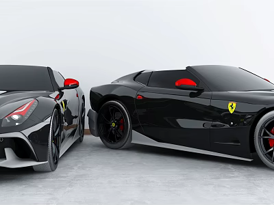 Two Black Modern Ferrari Sports Cars With Convertible Tops And Logo 3d model