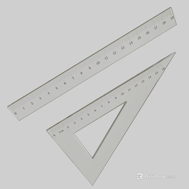 Practical Ruler And Triangle Ruler With Accurate Scale Marks For Measurements 3d model 