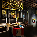 Modern Gaming Internet Cafe Interior With Multiple Computers Comfortable Seats And Decorative Lighting 3d model