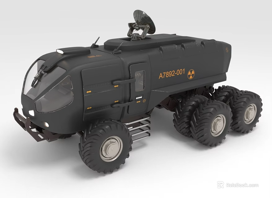 Rugged Black Six Wheel Utility Vehicle AT-290-001 with Roof Antenna and Off Road Design 3d model 