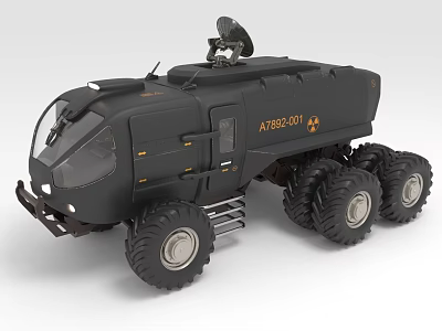 Rugged Black Six Wheel Utility Vehicle AT-290-001 with Roof Antenna and Off Road Design 3d model