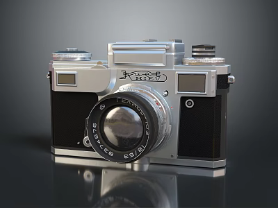 Vintage Mobile Digital Camera With Silver Black Body Classic Lens And Control Knobs 3d model