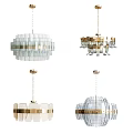 Various Modern Decorative Chandeliers With Glass Elements And Gold Metal Frames 3d model