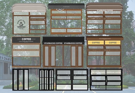 Modern Wooden Folding Windows Internet Celebrity Coffee Shop Doors and Windows Commercial Street Catering Shops Door Head Door Face Awning Creative Doors and Windows 3d model