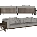 Modern Light Colored Multi Seater Sofa With Wooden Frame And Woven Backrest 3d model