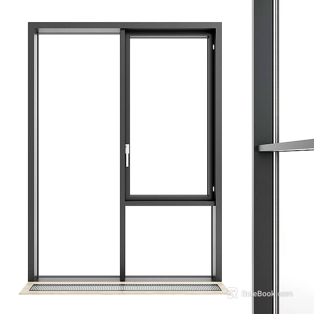 Casement Window With Modern Black Frame Clear Glass And Secure Handle Design 3d model 