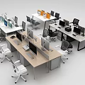 Modern Office Workspace With Multiple Work Desks Computers Monitors And Ergonomic Chairs 3d model
