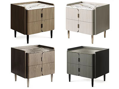 Modern Bedside Tables With Marble Tops Wood Cabinets And Metal Legs In Multiple Colors 3d model