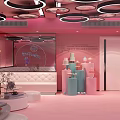 Pink KTV Interior With Circular Ceiling Lights Large Screen Projection And Decorations