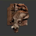 Red Horned Demon Monster Character Sculpture Featuring Crouching Pose for Game and Film Projects