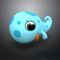 Cute Blue Spotted Cartoon Creature with Large Eyes Orange Mouth and Curled Tail