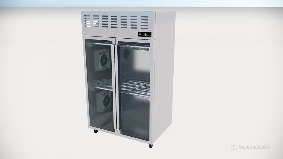 Open Display Cabinet With Double Glass Doors Stainless Steel And Digital 3d model 