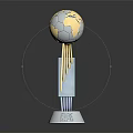 Globe Shaped Trophy with Golden Pillars and Silver Base on Dark Background with Reflection 3d model