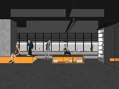 Modern Casual Lounge Area With Seating Lockers Large Windows And People Relaxing 3d model