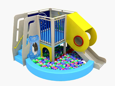 Kids Playground Equipment With Yellow Slide Colorful Ball Pit And Climbing Structure 3d model