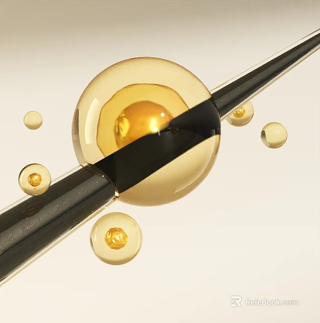 Transparent Yellow Sphere With Black Stripe And Small Yellow Spheres On Light Background 3d model 