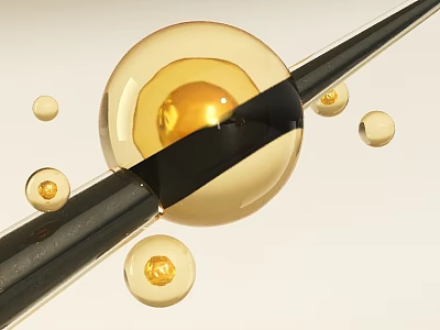 Transparent Yellow Sphere With Black Stripe And Small Yellow Spheres On Light Background 3d model