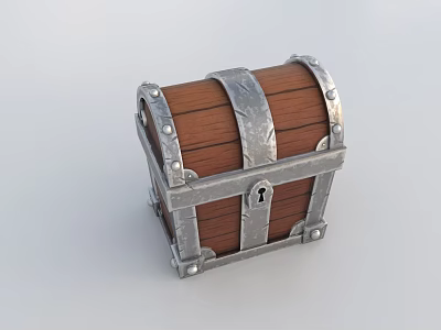 Classic Wooden Treasure Chest With Metallic Straps Rivets And Lock Design 3d model