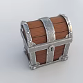 Classic Wooden Treasure Chest With Metallic Straps Rivets And Lock Design