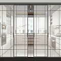 Modern Black Frame Glass Sliding Doors For Open Kitchen Interior Design 3d model