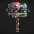Homemade Blunt Weapon Made With Stacked Beverage Cans And Barbed Wire On Wooden Handle