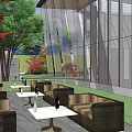Contemporary Sales Office Building With Large Glass Walls Stepped Entrance And Wooden Decor