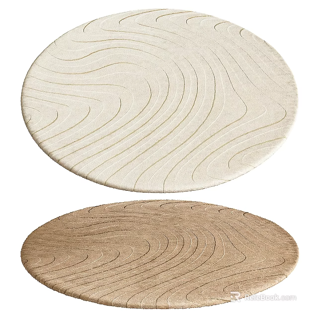Modern Round Rug with Wavy Pattern in Beige and Brown Elegant Design 3d model 
