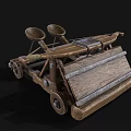 Ancient Wooden Mechanical Device With Wheels Circular Components And Metal Reinforcements