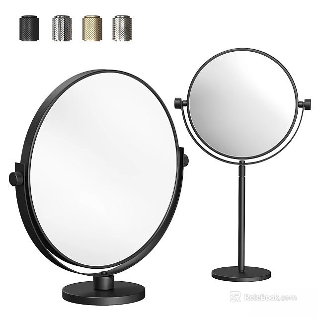 Elegant Round Tabletop Mirror With Black Metal Stand And Clear Reflection Surface 3d model 