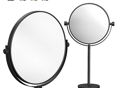 Elegant Round Tabletop Mirror With Black Metal Stand And Clear Reflection Surface 3d model
