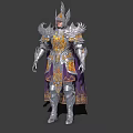 Game Movie Character In Ornate Blue Silver Armor With Shiny Details And Cloak