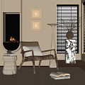 Cozy Accent Chair In Living Room With Fireplace Framed Art Floor Lamp And Window Blinds