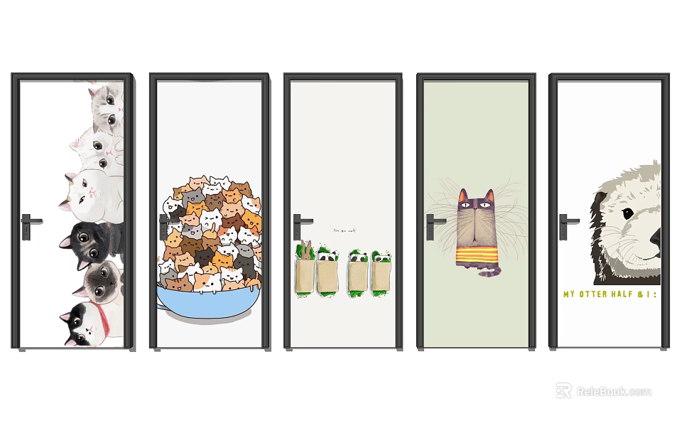 Various Decorative Swing Doors Featuring Cute Cat Patterns For Home Interior Decoration 3d model