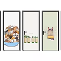 Various Decorative Swing Doors Featuring Cute Cat Patterns For Home Interior Decoration 3d model