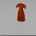 Elegant Red Women's Dress With Puffed Sleeves V Neck And Flowy Skirt