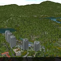 Aerial Planning of Scenic Area with Mountains Lakes Forests and Modern High Rise Buildings
