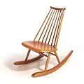 Classic Wooden Rocking Chair with Slatted Backrest Natural Wood Color and Curved Legs